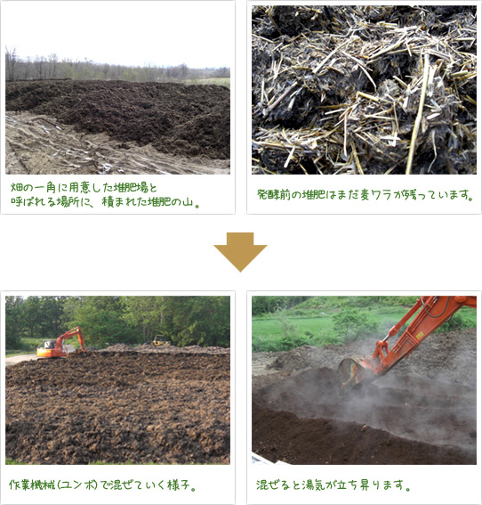 畑の一角に用意した堆肥場と呼ばれる場所に、積まれた堆肥の山。
